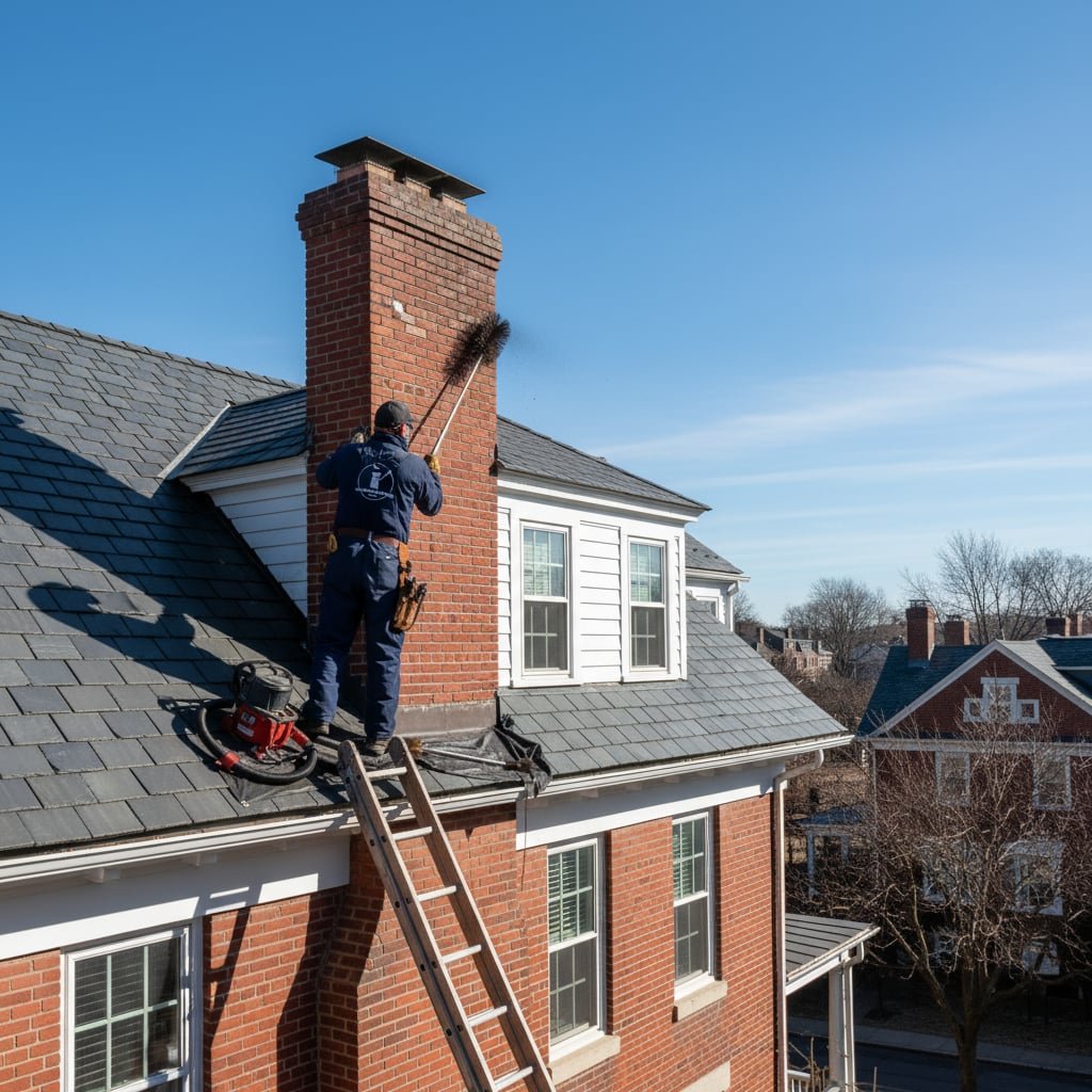 Scott Chimney Sweep team working on chimney